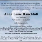 Traueranzeige Anna Luise Rauchfuß, geb. Saschowa