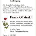 Danksagung Frank Ohainski