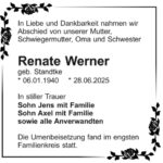 Traueranzeige Renate Werner, geb. Standtke