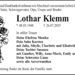 Traueranzeige Lothar Klemm