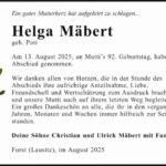 Danksagung Helga Mäbert, geb. Pott