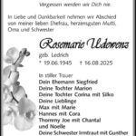 Traueranzeige Rosemarie Udewenz geb. Ledrich