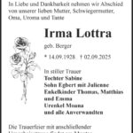 Traueranzeige Irma Lottra gebr. Berger