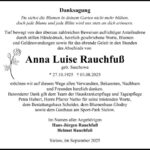 Danksagung Anna Luise Rauchfuß, geb. Saschowa