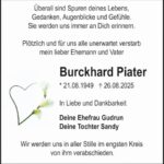 Traueranzeige Burckhard Piater