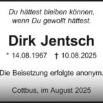 Traueranzeige Dirk Jentsch