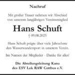 Nachruf Hans Schuft