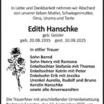 Traueranzeige Edit Hanschke geb. Geisler