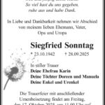 Traueranzeige Siegfried Sonntag
