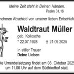 Traueranzeige Waltraut Müller, geb. Kollosche