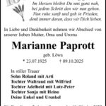 Traueranzeige Marianne Paprott