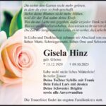 Traueranzeige Gisela Hinz, geb. Gliewe