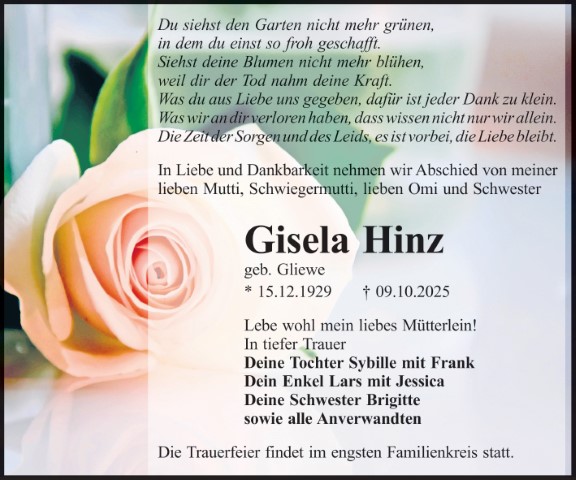 Gisela Hinz, geb. Gliewe