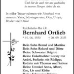 Traueranzeige Bernhard Ortlieb