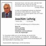Traueranzeige Joachim Lehnig