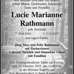 Traueranzeige Lucie Marianne Rathmann, geb. Jurcinski