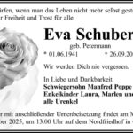 Traueranzeige Eva Schubert, geb. Petermann
