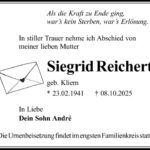 Traueranzeige Siegrid Reichert, geb. Kliem