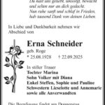 Traueranzeige Erna Schneider, geb. Roge