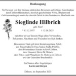 Danksagung Sieglinde Hilbrich geb. Stief