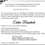 Danksagung Erika Raschick