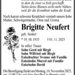 Traueranzeige Brigitte Neufert geb. Senkel