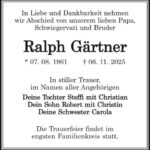 Traueranzeige Ralph Gärtner