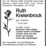 Traueranzeige Ruth Kreienbrock, geb. Kutscher