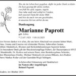 Danksagung Marianne Paprott geb. Löwa