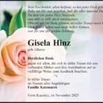Danksagung Gisela Hinz geb. Gliewe