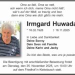Traueranzeige Irmgard Huwada