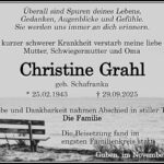 Danksagung Christine Grahl, geb. Schafranka