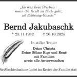 Traueranzeige Bernd Jakubaschk