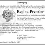 Danksagung Regina Prenzler, geb. Hildebrandt