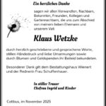 Danksagung Klaus Wetzke