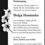 Danksagung Helga Hannaske