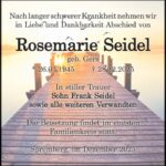 Traueranzeige Rosemarie Seidel, geb. Gers