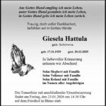 Traueranzeige Gisela Hattula, geb. Schimma