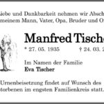 Traueranzeige Manfred Tischer
