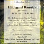 Jahresgedenken Hildegard Raunick, geb. Sonke