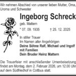 Traueranzeige Ingeborg Schreck geb. Mattern