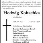 Traueranzeige Hedwig Koitschka, geb. Decker