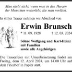 Traueranzeige Erwin Brunsch