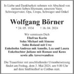 Traueranzeige Wolfgang Börner
