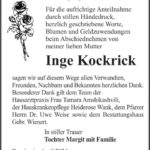 Danksagung Inge Kockrick