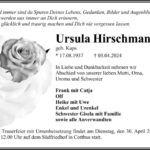 Traueranzeige Ursula Hirschmann, geb. Kaps