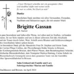 Danksagung Brigitte Gassan, geb. Sucker
