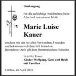 Danksagung Marie Luise Kauer