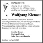 Danksagung Wolfgang Kienast