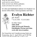 Traueranzeige Evelyn Richter, geb. Becker